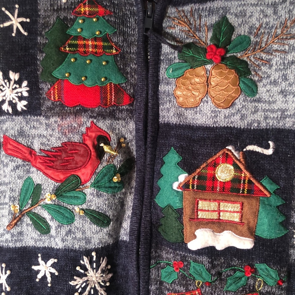 Heirloom Christmas VTG Y2k festive embroidered collection sweater cardigan vest - Picture 3 of 9